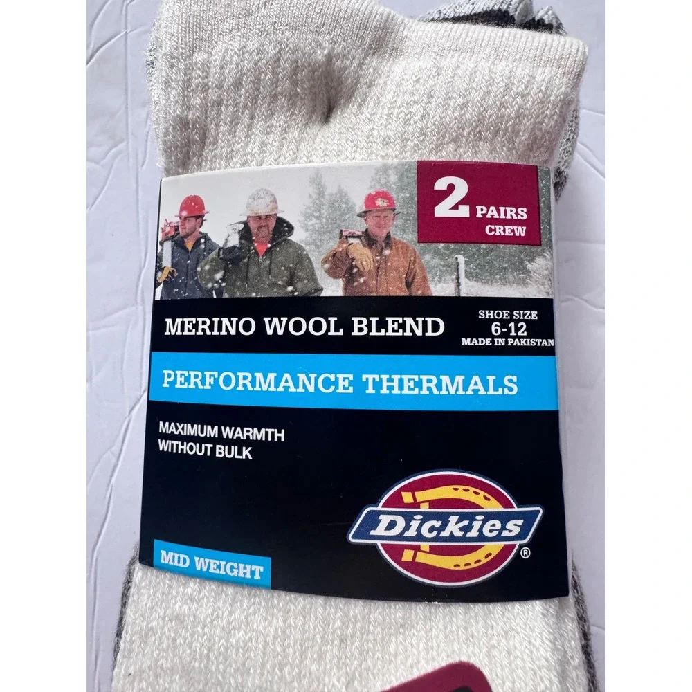 Dickies 2 Pair Merino Wool Blend Performance Thermal Crew Socks Brown Asst 6-12